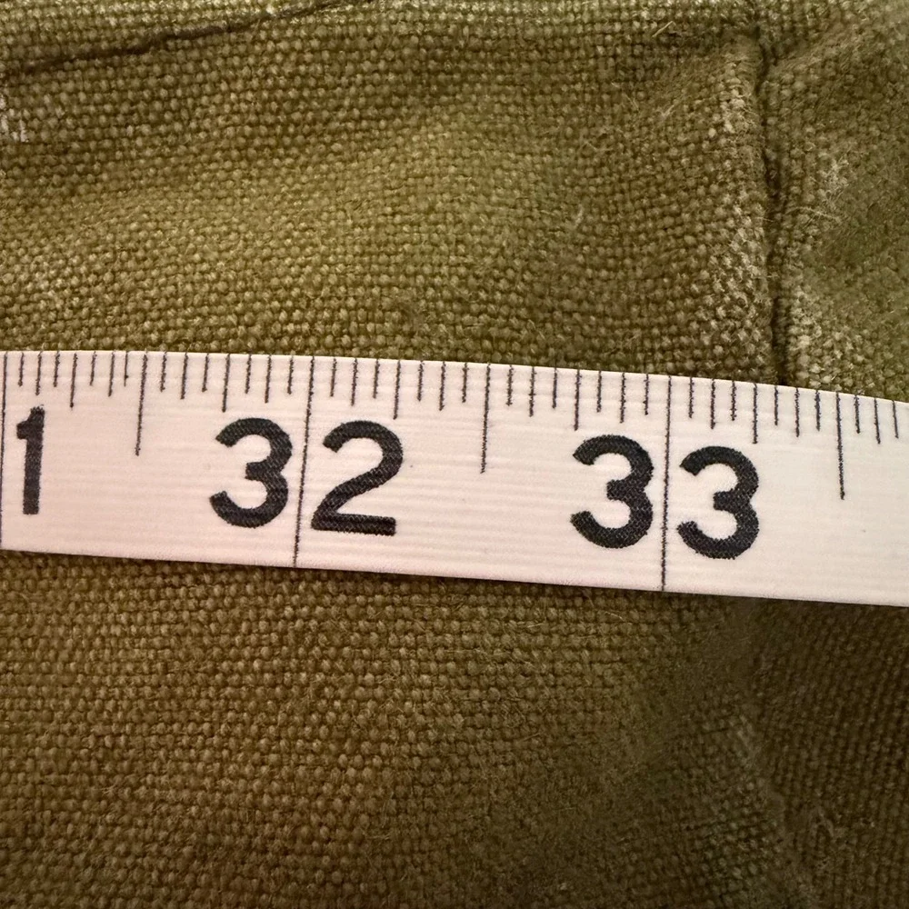 Vtg Military Style Barrel Duffel Bag Large Green Canvas Duffle Travel Camping